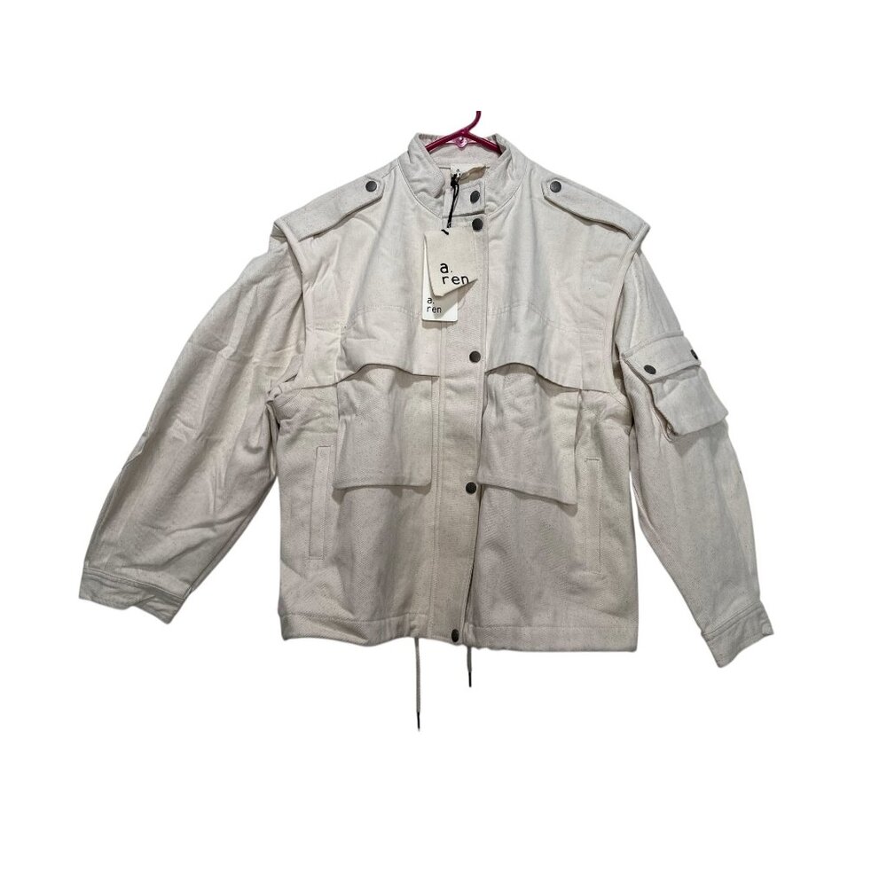 A.Ren Utility Cargo Jacket Small Beige Heavy Cotton Convertible Vest Gorpcore - Picture 4 of 16